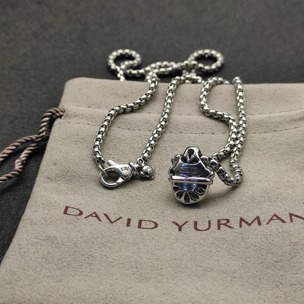 David Yurman Silver Box Chain Necklace with Signature Clasp